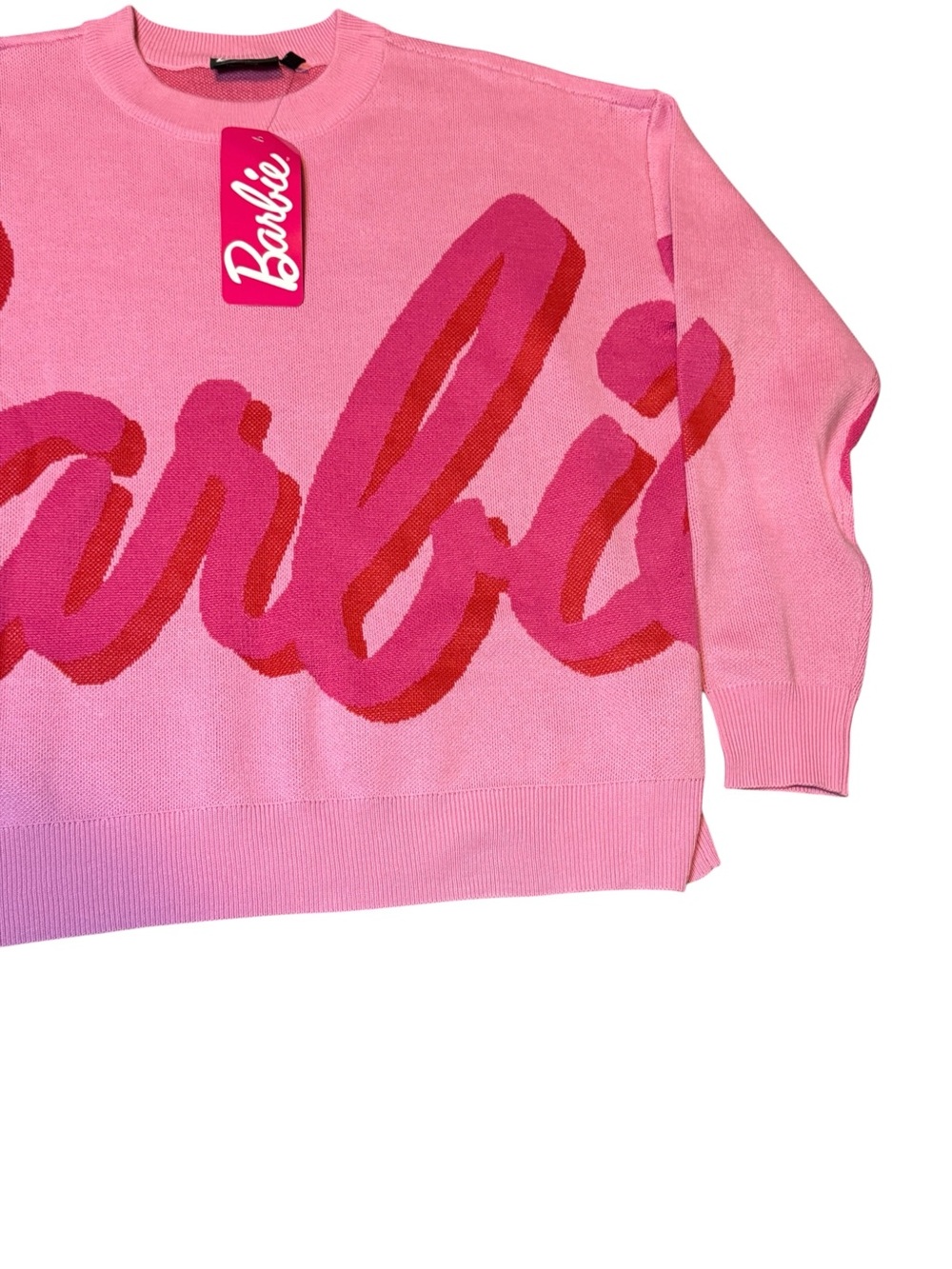 Barbie Pink Ombre Script Crewneck Sweater Womens Size XS - Picture 4 of 9
